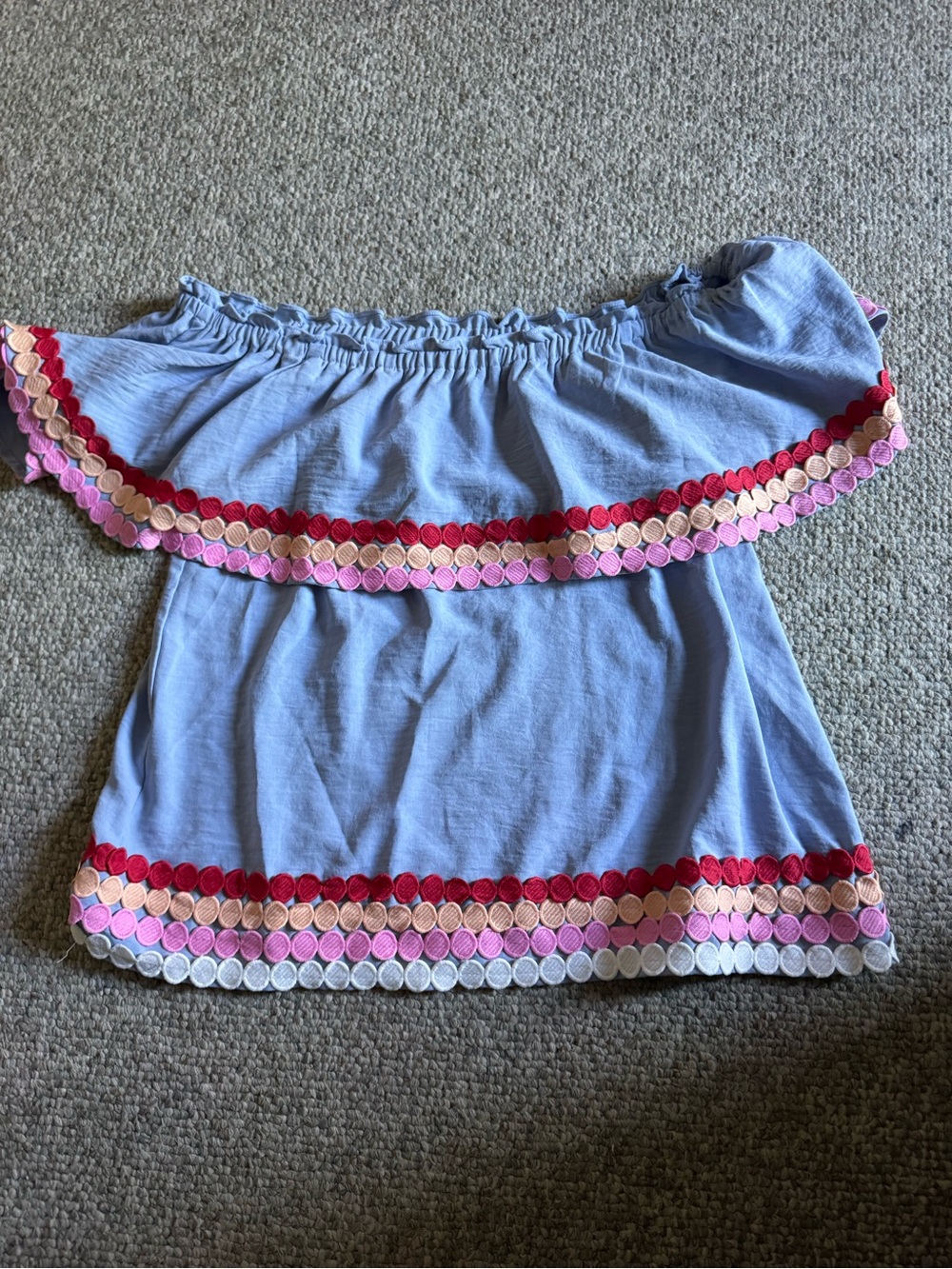 entro Light Blue Off-Shoulder Top with Pink and Red Trim